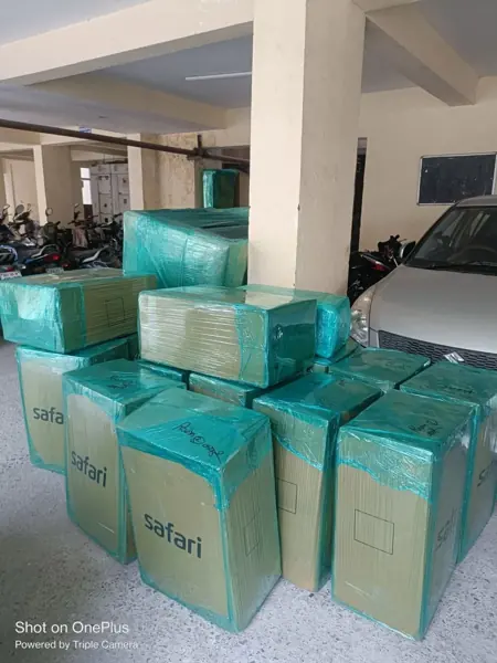 Packed consignment waiting in apartment parking