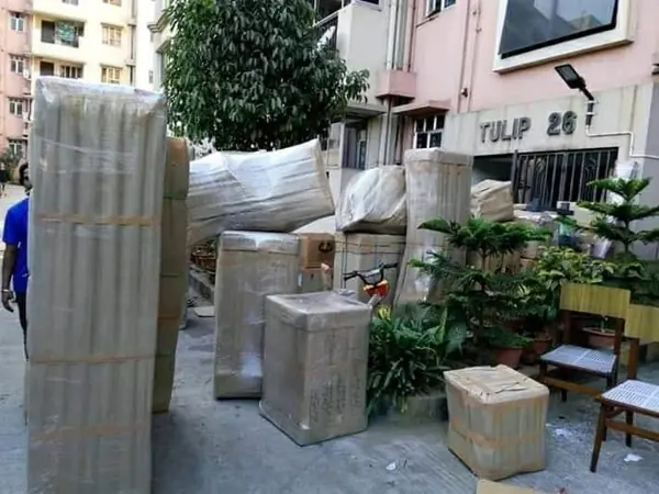 Household shipment packed outside a residential block